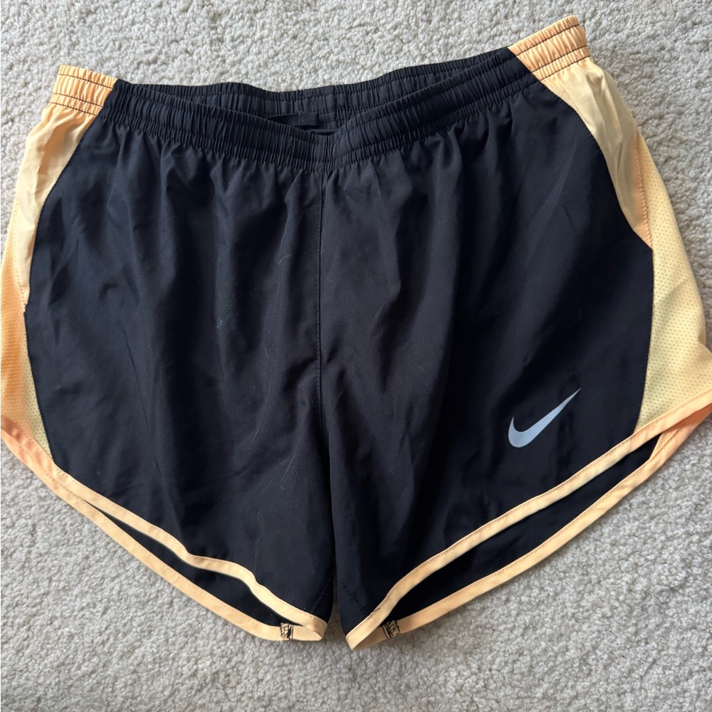 Nike Black and Orange Athletic Shorts with Retro Design